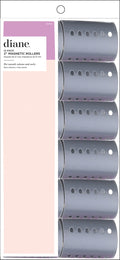 Diane Smooth Hair Rollers, 2-Inch Hair Rollers for Volume, Blowout & Wet Set Styling, Large Vented Curlers for Loose Curls, Body & Root Lift, Gentle Rollers for Medium & Long Hair, 12-Count, Grey