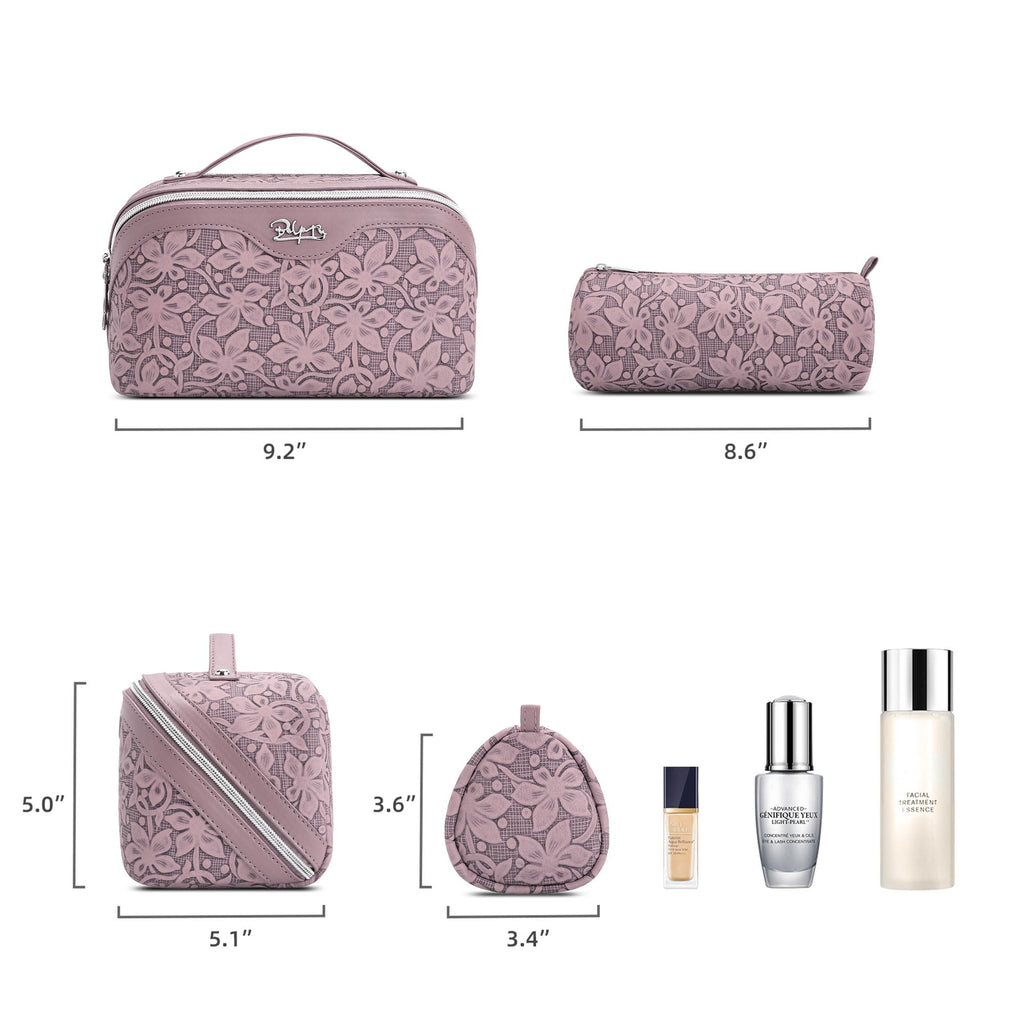 BOYATU Travel Makeup Bag Cosmetic Bags for Women: Large Capacity 3 Pcs Set Make up Bag with Compartments - Waterproof Vegan Leather Toiletry Organizer Bags with Handle (Z-64Purple)