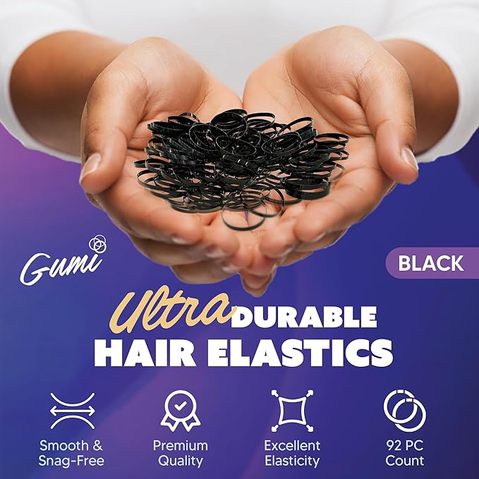 Hair Elastics - Ouchless No Damage Elastic Hair Bands (Black - Large)