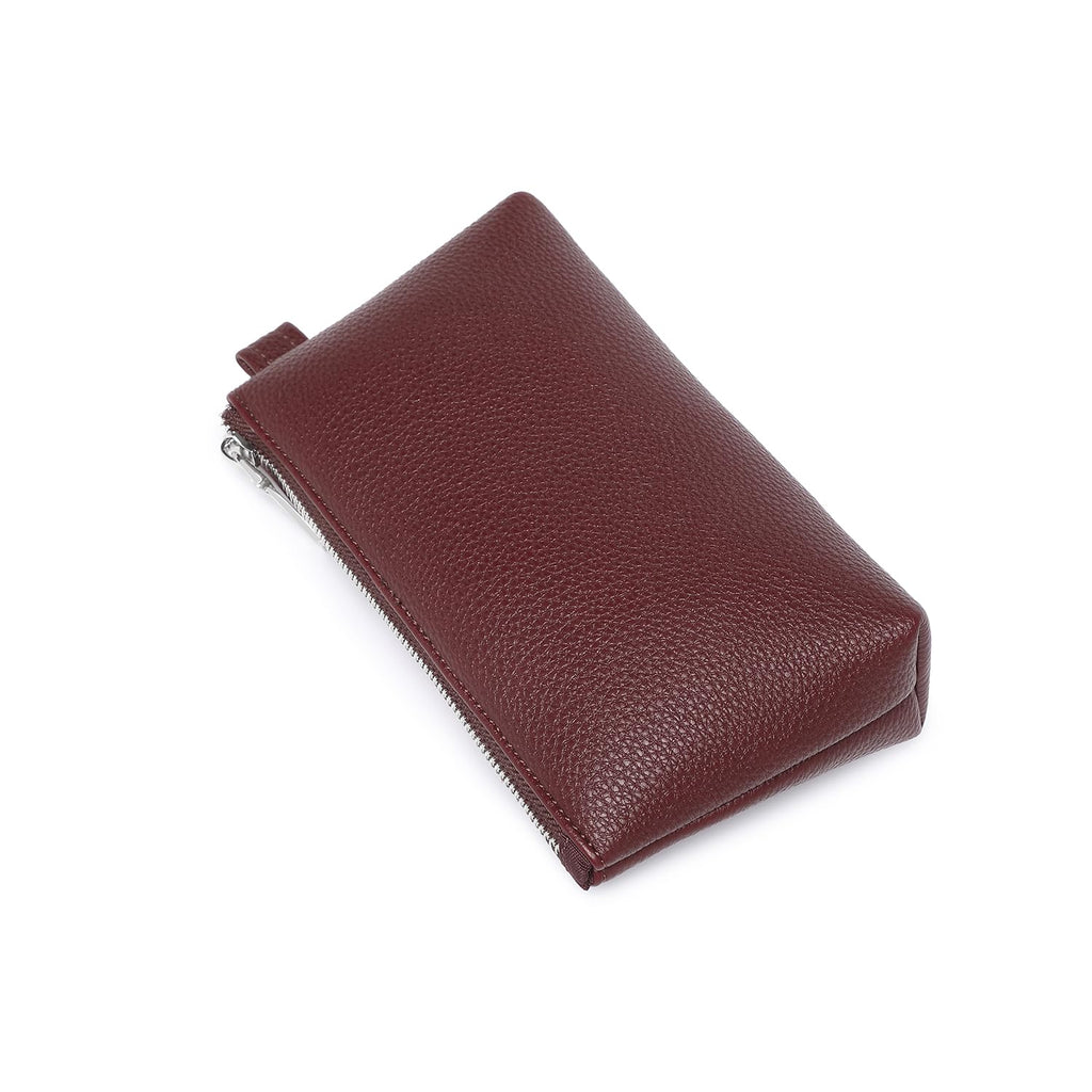 YONBEN Small Makeup Bag for Purse, Leather Cosmetic (Caramel Color)