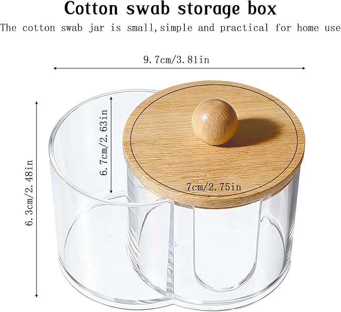 Quilax Cotton Round Holder, Dual Compartment Qtips Dispenser with Removable Dustproof Lid, Clear Plastic Cotton Pad Holder, Countertop Cottons Ball Holders Storage Container