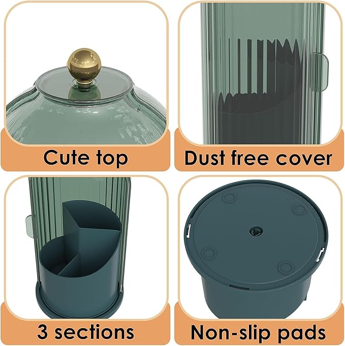 Zufudo Toothbrush and Toothpaste Holders with Cover, All Green