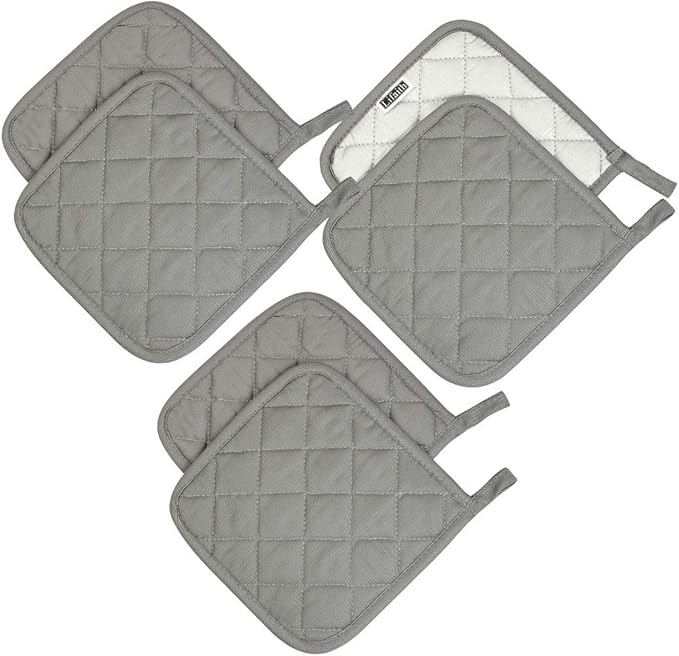 Lifaith 6 Pack Potholders Kitchen Pot Holders Set,Cotton Pot Holders for Kitchen 7 inch hot Pads,Heat Resistant Hot Pads for Cooking and Baking Dark Grey