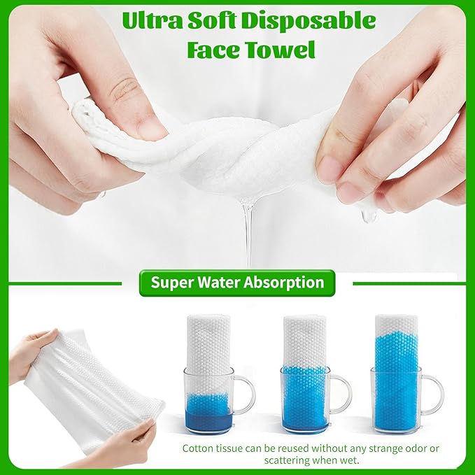 Disposable Face Towels 100 Count, Biodegradable Facial Towels for Sensitive Skin, Ultra Soft & Thick Face Cloth, Lint- free Dry Wipes for Makeup Remover, Skincare and Cleansing (4 Pack)