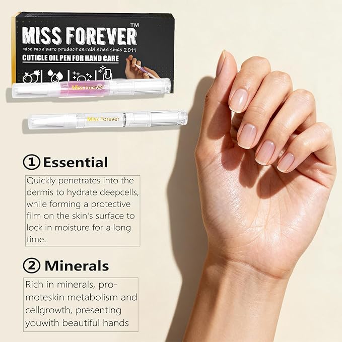Miss Forever Cuticle Oil Pens - Light Scents Nail Oil Pen for Growth and Strength, Nail Care Mini Vitamins Oil Set with Natural Ingredients, Cutical Repair Bulk for Women Manicure (3 Random Scents)