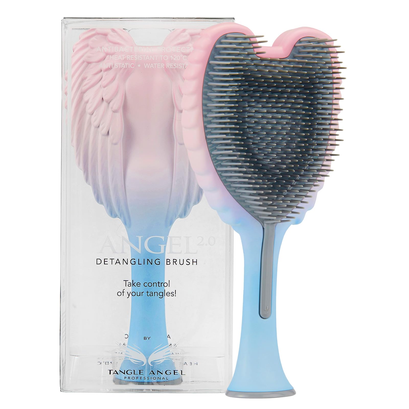 Detangling Hair Brush - Anti Static Angel Wing Hair Brush with Soft & Flexible Bristle for Straight & Wavy Hair - Tangle Angel Hair Detangler Brushes for Blow Drying & Shower - Two Tone Pink Blue