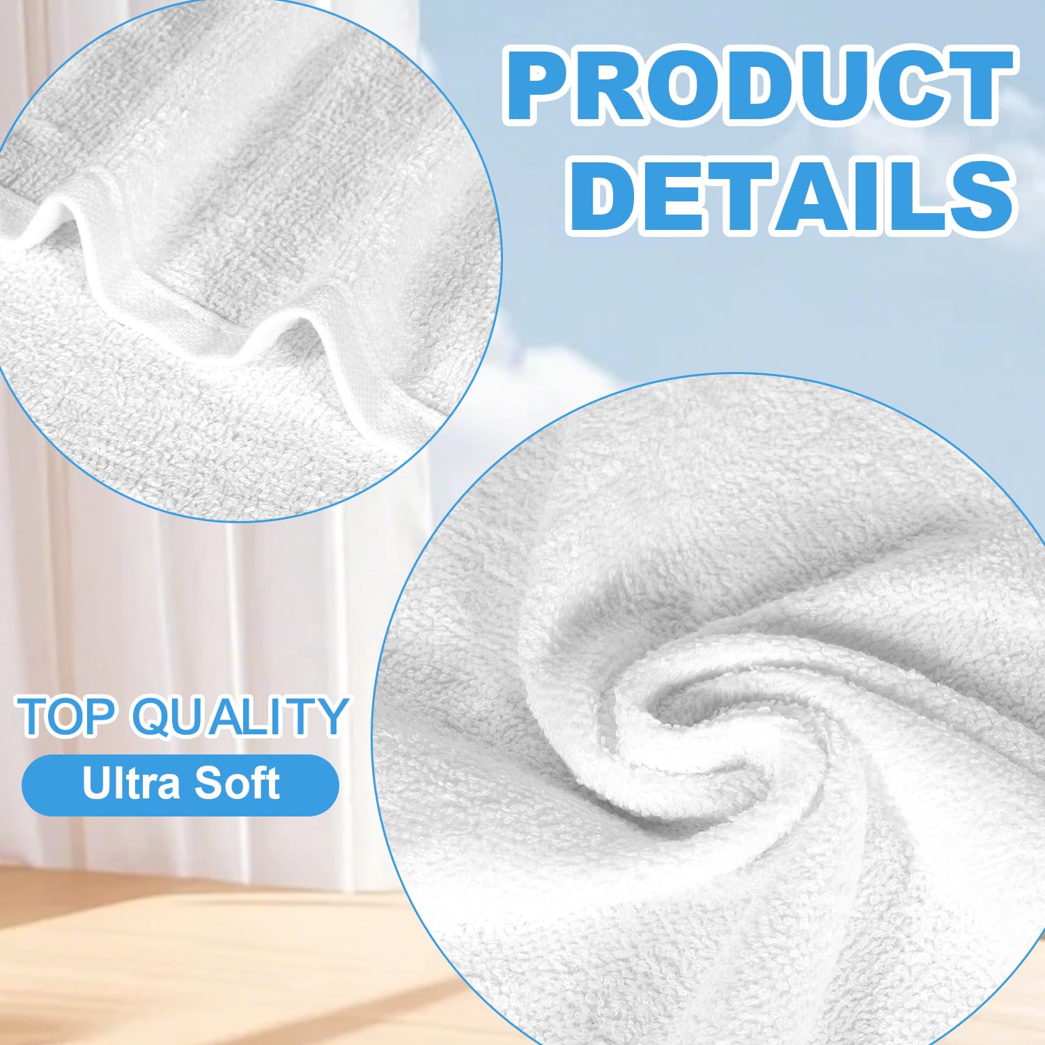 INFICRIME Washcloths Set, 24-Pack Cotton Wash Cloths, 12x12 Inch, White