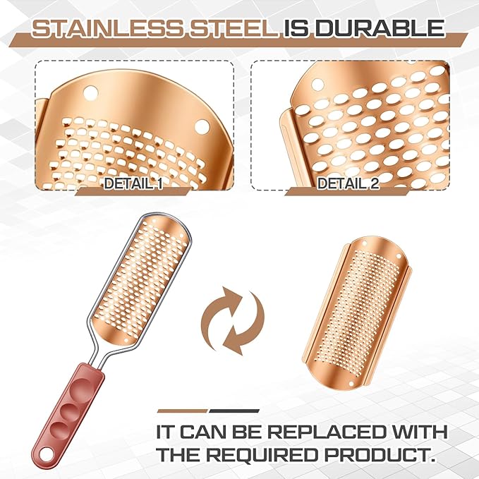 Moxweyeni 14 Pack Colossal Foot File Pedicure Tool Set with 2 Style Large and Small Hole Replacement Callus Remover Blades Rose Gold Stainless Steel Detachable Pedicure Foot Rasp for Dead Skin Remover