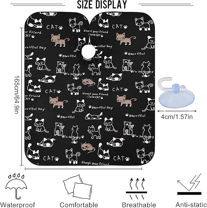 visesunny Barber Cape Funny Cat Footprint Cartoon Animal Polyester Hair Cutting Salon Cape Apron Anti-Static Haircut Water-Resistant Shaving Cloth Beard Shaving Bib Hairdressing Cape