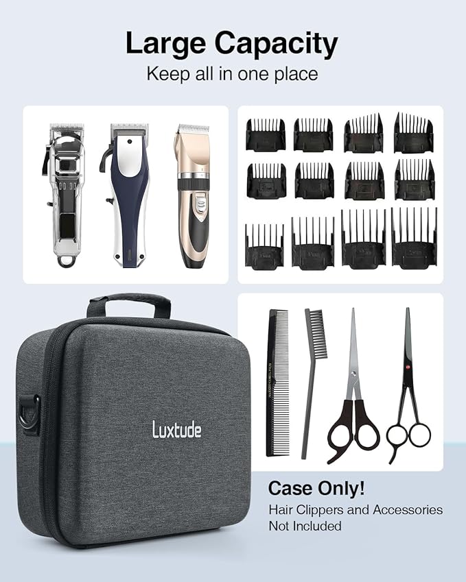 Luxtude Large Barber Case, Hard Barber Bags for Clippers and Supplies, Travel Hair Clipper Case, Clipper and Trimmer Cases with Shoulder Strap, Easy Carrying