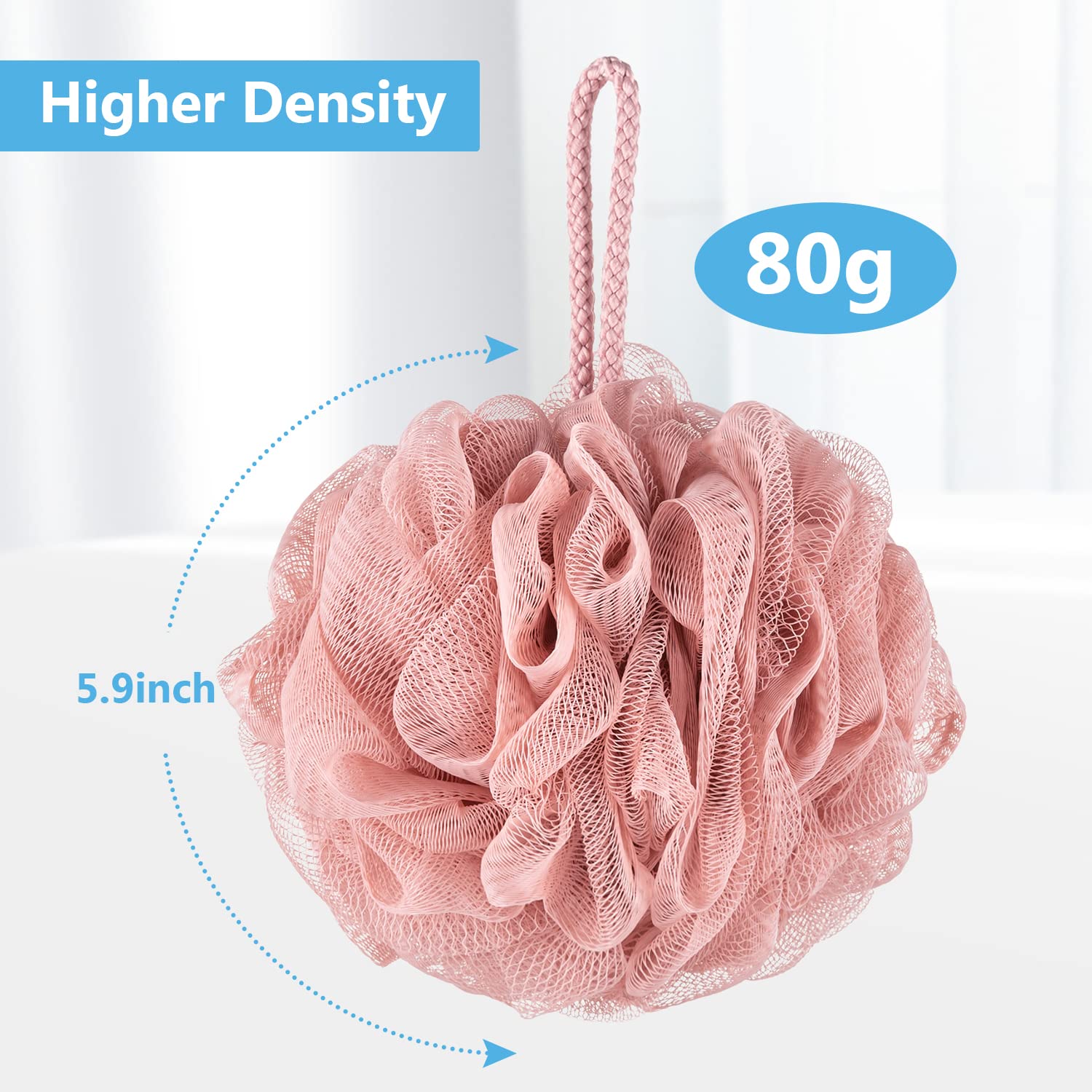 VANZAVANZU Bath Loofah Large 80g Shower Sponge Body Scrubber Mesh Pouf for Men and Women, Set of 4 (Pink)
