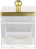 Clear Transparent Hotel Style Apothecary Tempered Glass Canister Jar W/ Gold Metal Lid Cover, Classic Countertop Organizer for Cotton balls/pads, Floss Picks, Makeup Storage