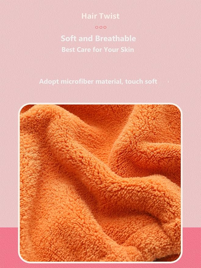 Hair Drying Towel for Kids Girls, Cute Cartoon Absorbent Quick Drying Bath Wrap Set for Bathing, Swimming Pool, Soft Microfiber Cap for Curly Long & Wet Hair, Orange Flower