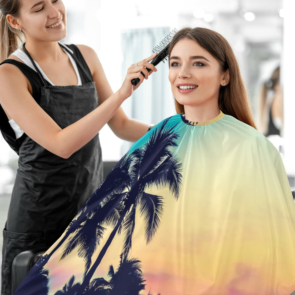 Visesunny Barber Cape - Silhouette Palm Tree Colored Pattern Polyester Hair Cutting Salon Apron Anti-Static Haircut Water-Resistant Shaving Cloth Beard Shaving Bib Hairdressing Cape