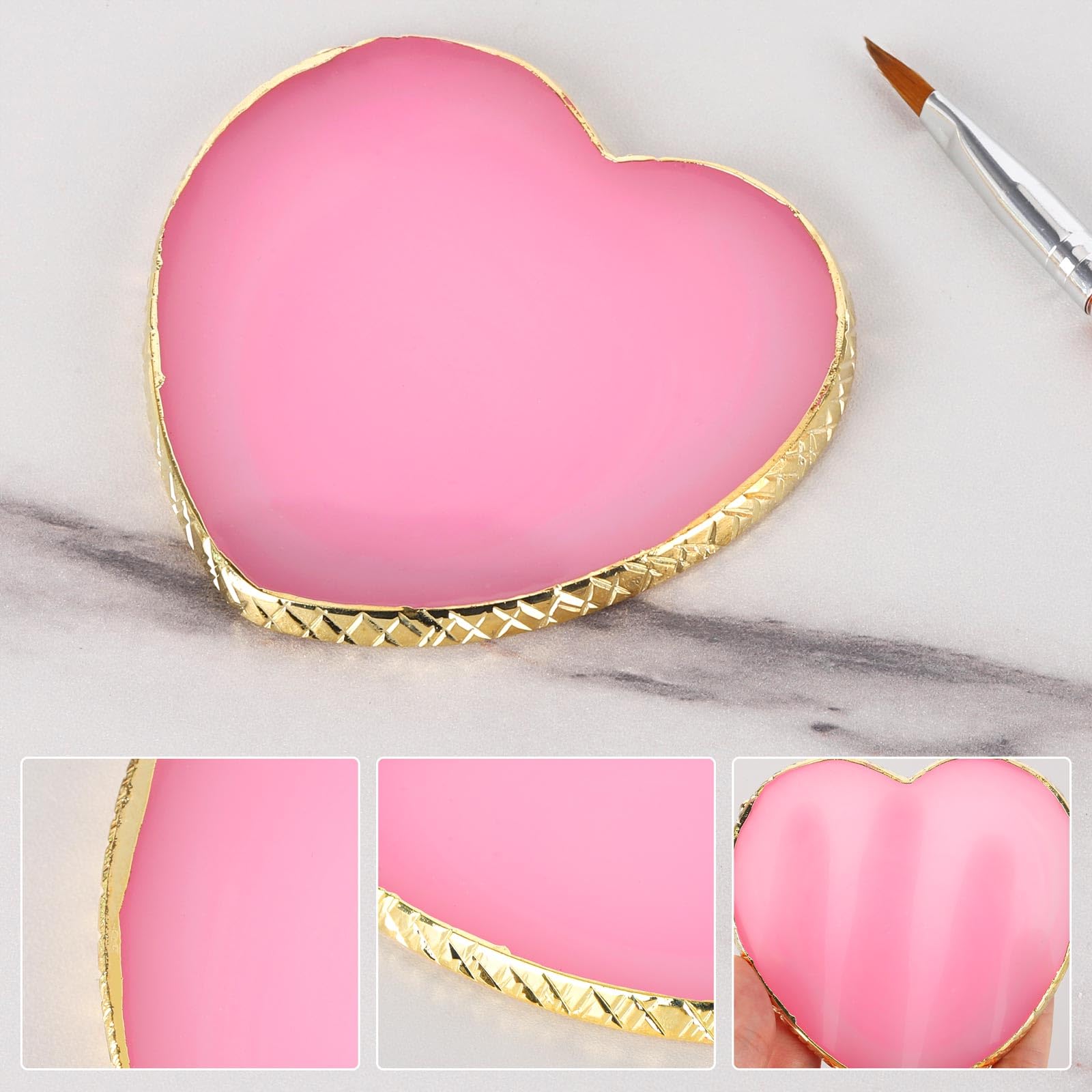 4 Pack Nail Art Palette, Resin Polish Color Design Makeup Mixing Plate, Heart Shape Mini Paint Palette for Nails - White, Pink