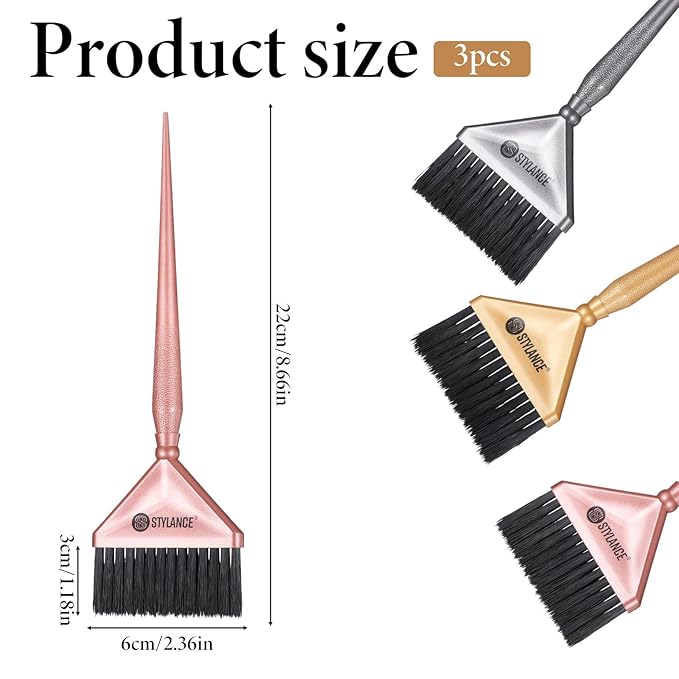 3Pcs Hair Color Brush Hair Dye Brush Salon Color Tint Brushes Hairs Coloring Brushs Applicator Stylist Hairs Coloring Tool for Salon Home, Silver, Rose Gold, Gold, Professional