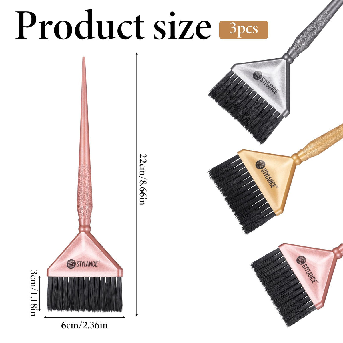 3Pcs Hair Color Brushes Applicators Hair Dye Brush Salon Tint Brushes Hairs Coloring Brush Stylist Hairs Coloring Tool for Salon Home, Silver, Rose Pink, Gold, Professional