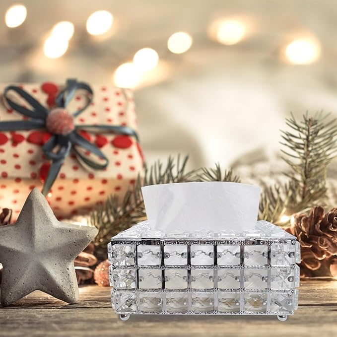 Geesatis Tissue Box Cover,Rectangle Tissue Box Holder,Silver8''x4.5''x3.5''