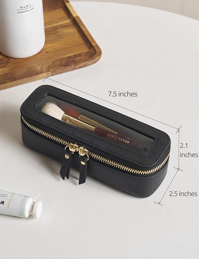 Popvibe Makeup Brush Travel Case Slim Makeup Bag for Women Clear Cosmetic Bag Cute Makeup Case Black Toiletry Bag for Traveling Transparent Car Makeup Bag Aesthetic Makeup Brush Bag