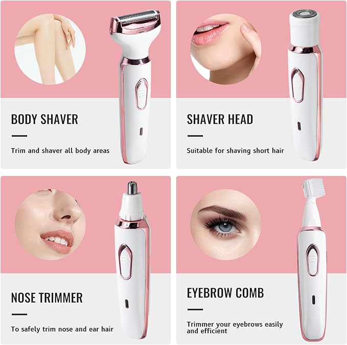 Oneleaf Electric Body Hair Trimmer for Men & Women – Waterproof, Cordless, Low Noise, Rechargeable – 3 Replacement Blades – Painless Shaving for Beard, Bikini, Chest, Legs & More