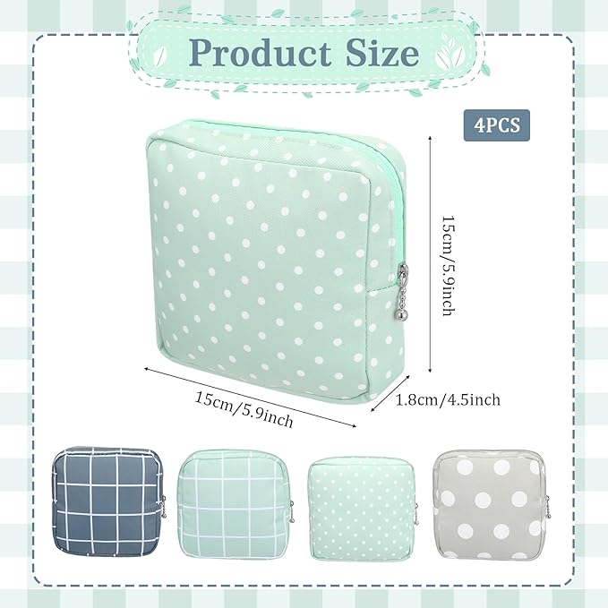 LIQWEI 4 Pcs Sanitary Napkin Storage Bags, Period Bag, Portable Menstrual Cup Pouches Nursing Pad Holder Tampon Bags for Girls&Women