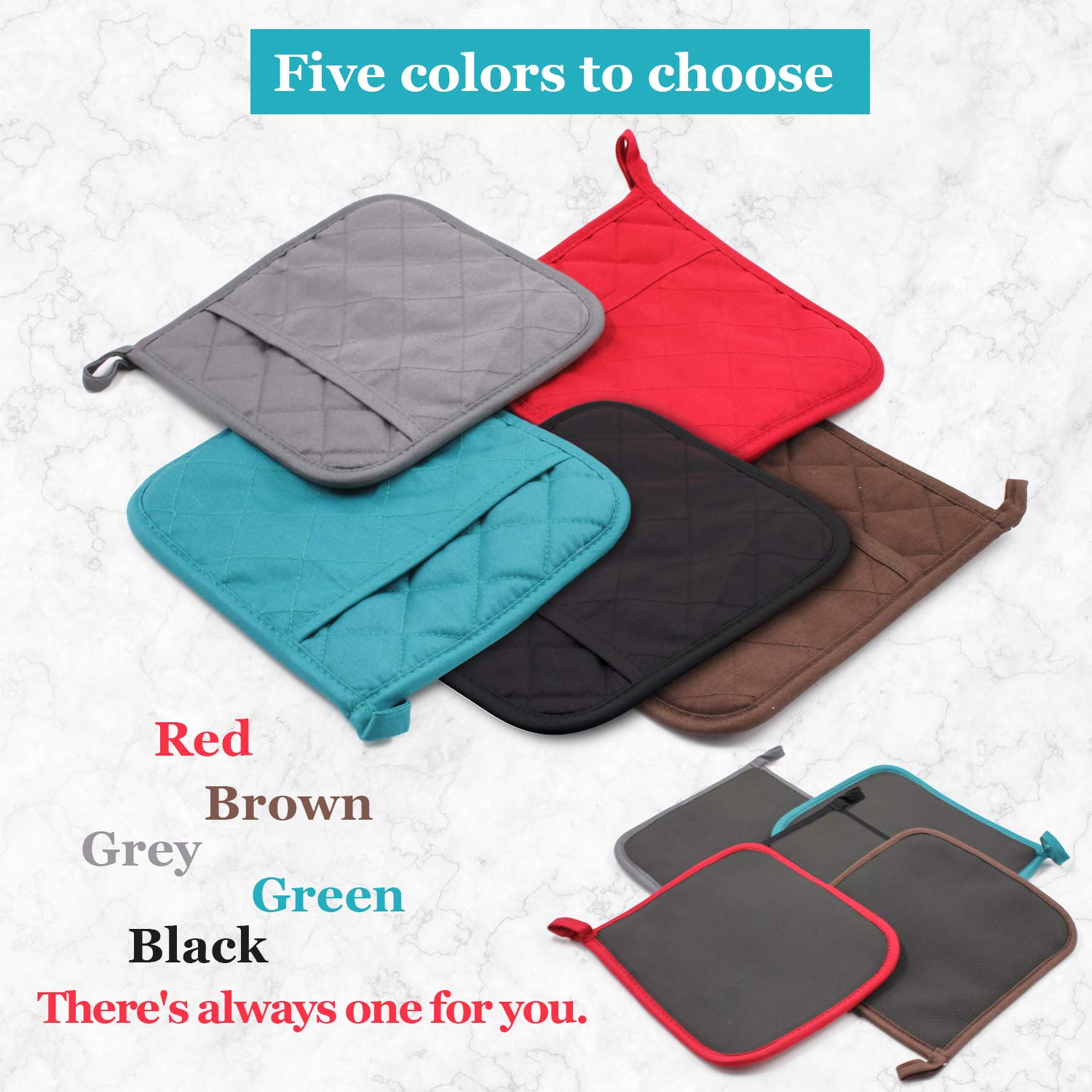 YEKOO 2Pcs Cotton and Neoprene Oven Pads Pot Holders with Pocket 8"x8.5" Dual-Function Hot Pad Set for Finger Hand Wrist Protection Heat Resistant to 428°F,Gray
