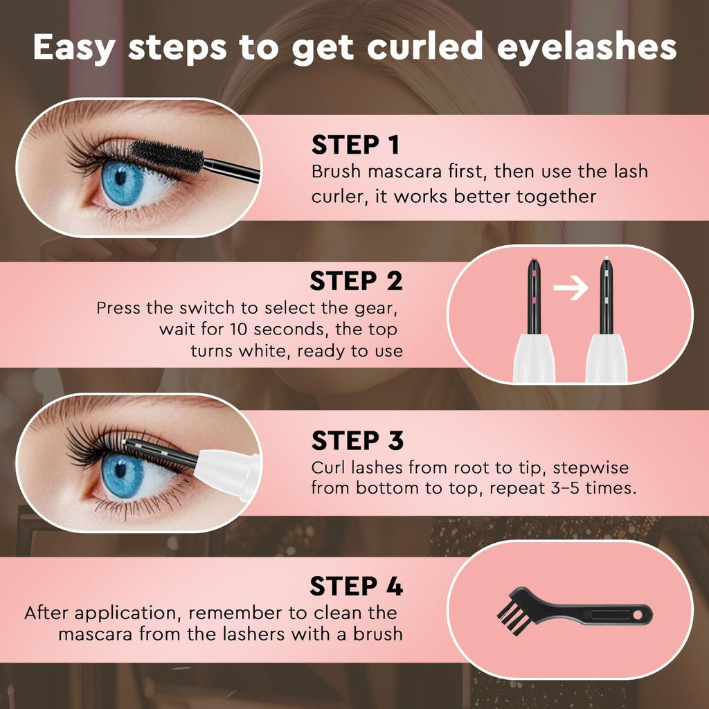 Vexarabug Heated Eyelash Curler, Electric Eyelash Curler for Fast Heat up Within 10s - 24 Hours Long Lasting, 2 Temp Settings Makeup Tools Safe & Portable Lash Curler with USB Charging