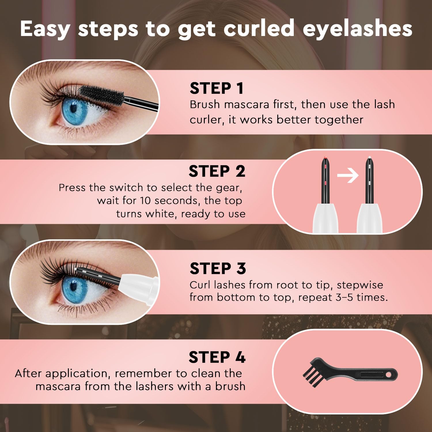 Vexarabug Heated Eyelash Curler, Electric Eyelash Curler for Fast Heat up Within 10s - 24 Hours Long Lasting, 2 Temp Settings Makeup Tools Safe & Portable Lash Curler with USB Charging