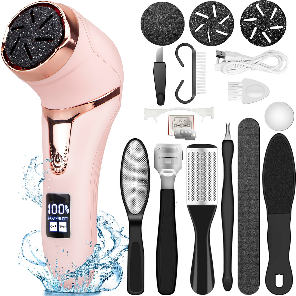 Electric Callus Remover for Feet, Portable Pedicure Kit Foot File Callus Remover, Rechargeable Waterproof Foot File for Foot Care Deadskin Remover with 9Head&LCD Display, Purple