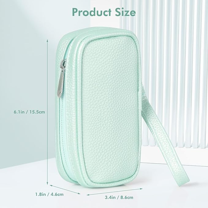 Teircno Portable Tampon Organizer - Beige PU Pouch with Handle, Small Case for Feminine Products, Zipper Period Bag for Women's Purse