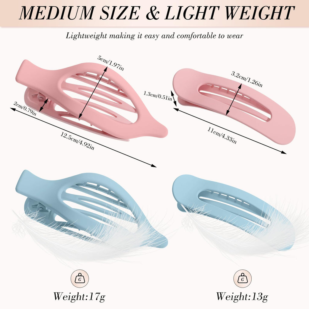 obeoby 8 PCS Flat Hair Clips, Light Colorful Flat Claw Clips 2 Styles Hair Claws for Girls Teens