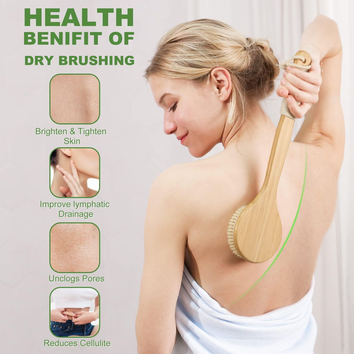 AIFEIVICO Dry Brushing Body Brush, Natural Boar Bristle Dry Brush, Bamboo Exfoliating Body, Face, Foot, Long Handle Back Scrubber Brush, Meridian Pressure for Lymphatic, Cellulite