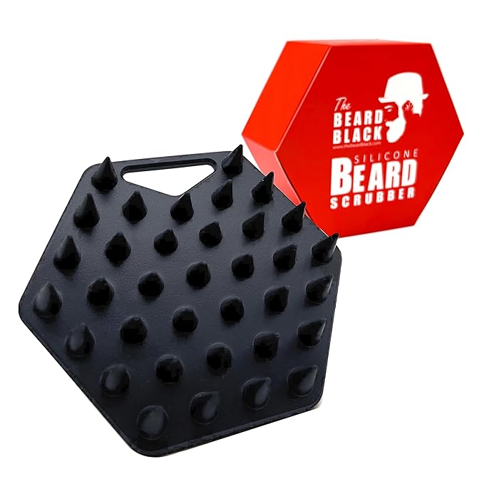The BEARD BLACK Silicone Beard Scrubber - Deep Cleansing Beard Brush for Men - Manual Exfoliating Face Scrubber for Beardruff & Flake Removal - Soft Touch Grooming Tool for Shower & Travel