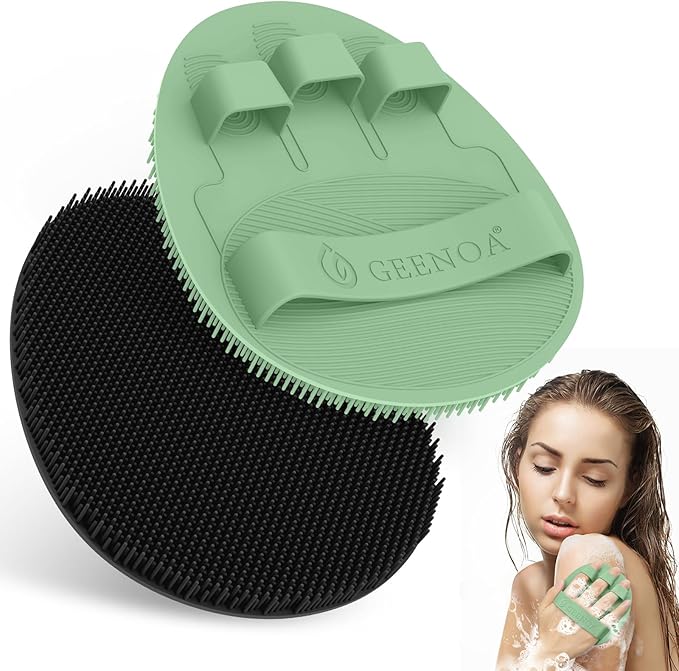 Silicone Bath Gloves 2PC, 360° Anti-Slip & Enlarged Silicone Body Scrubber for Rich Foaming Deep Cleaning, Revolutionary No-Grip & Hand-fit Shower Scrubber for All Skin Types(Black+Green)