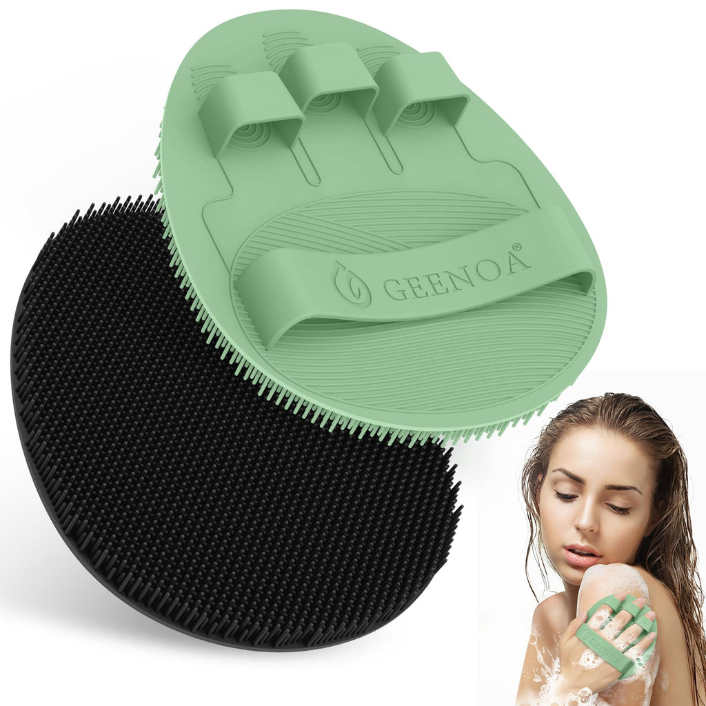 GEENOA New Silicone Body Scrubber 4PCS, 360° Anti-Slip & Enlarged Exfoliating Bath Glove for Rich Foaming Deep Cleaning, Revolutionary No-Grip & Hand-fit Shower Scrubber for All Skin Types.(4-Color)