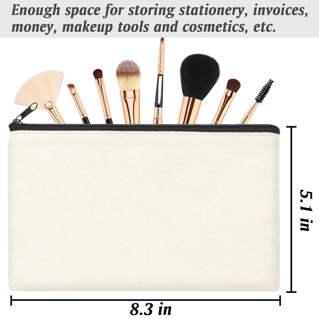 ZeeDix 8 Pack 8.3 x 5 inches Blank DIY Craft Bag - Beige Canvas Zipper Pouch Bags Multipurpose Cosmetic Bag Makeup Pouch with Zipper, Travel Toiletry Bag for Storage
