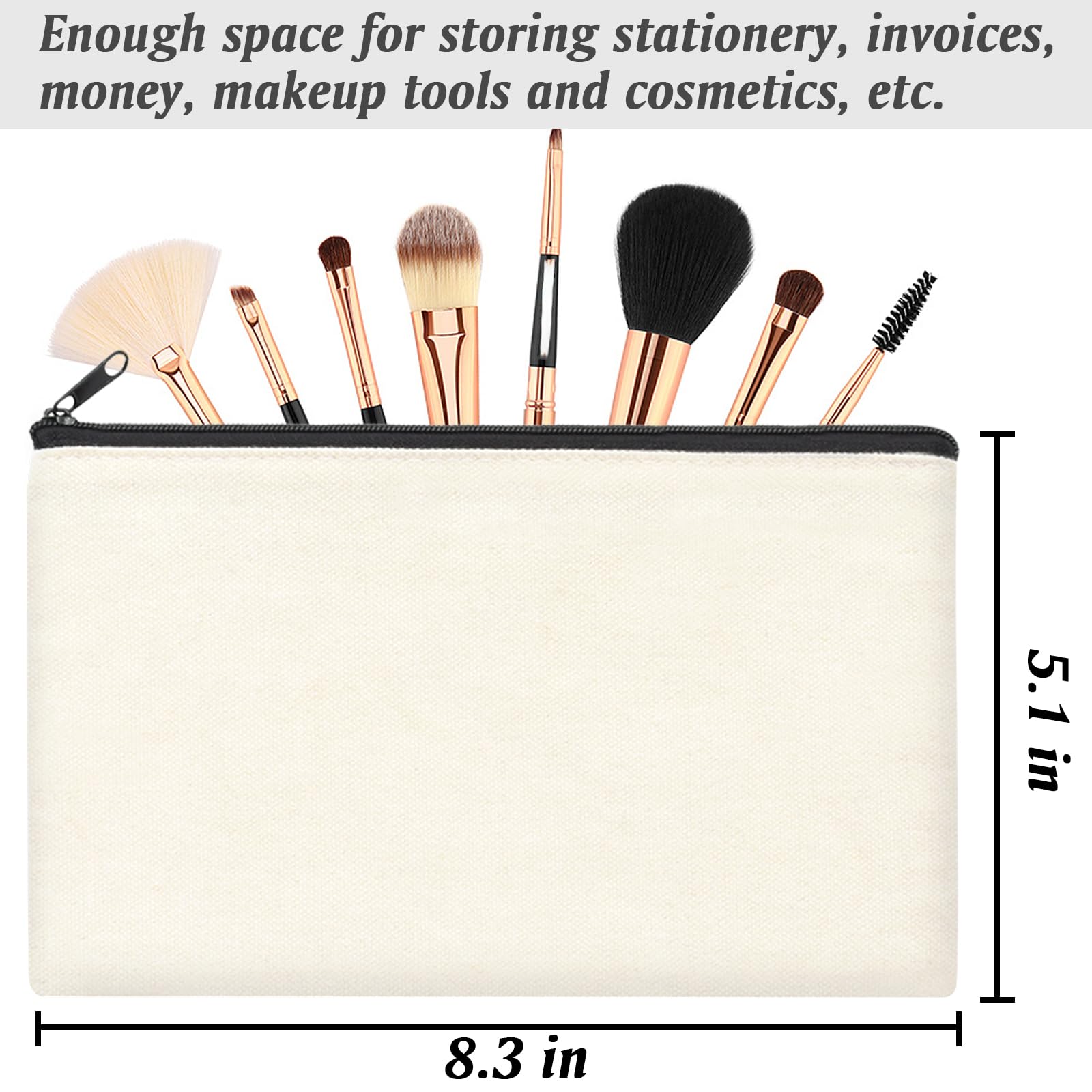 ZeeDix 8 Pack 8.3 x 5 inches Blank DIY Craft Bag - Beige Canvas Zipper Pouch Bags Multipurpose Cosmetic Bag Makeup Pouch with Zipper, Travel Toiletry Bag for Storage