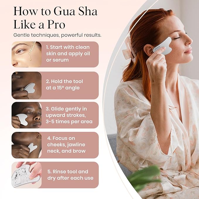 Oeusnael Stainless Steel Gua Sha Facial Tools, Lymphatic Drainage Massager for Face, Face Sculpting & Jawline Shaper, Puffiness Reducing, Neck Body Guasha Tool, Skin Care Gift for Women Men with Pouch