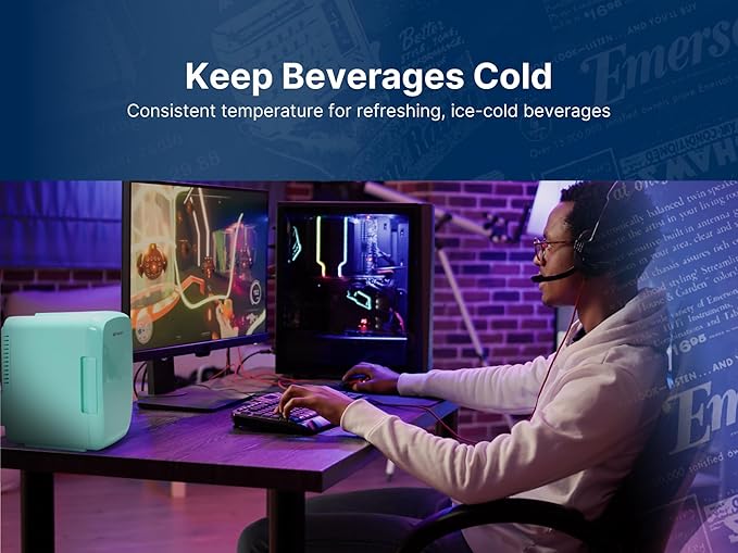 Emerson EFC-5000 Portable Mini Fridge Cooler for 6 Cans, Compact 4L Capacity, Lightweight Design, AC/DC Power Compatibility, and Removable Shelf – Perfect for Home, Office, Dorms, and Travel, Black