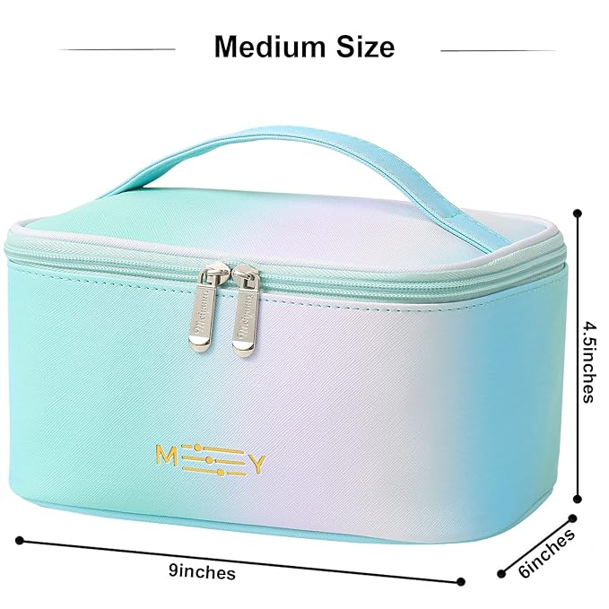 Gradient Travel Makeup Bag, PU Leather Women Cosmetic Bag, Rainbow Green