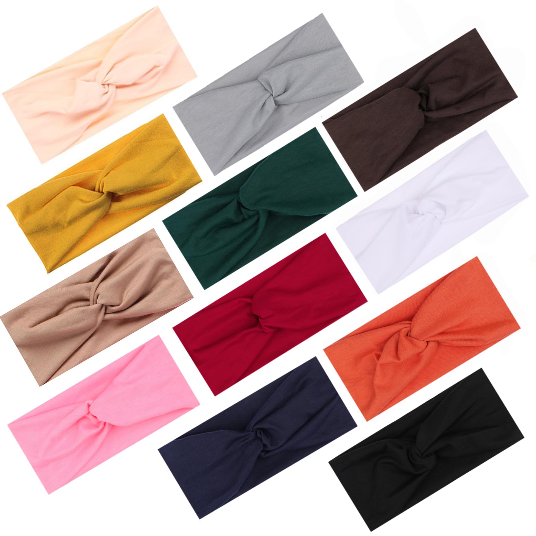 XTREND 12 Pcs Women's Headbands Twisted Cross Elastic Head bands Yoga Workout Non-Slip Sweat Soft Headband Solid Color Simple Versatile Hair Accessory Scarf