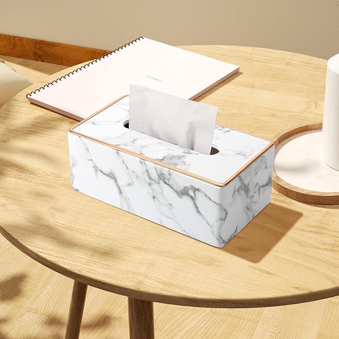 Tissue Box Cover Rectangular, PU Leather Tissue Box Holder for Kleenex, Napkin, Rectangle Tissue Box Covers, Tissue Holder for Bathroom Car Home Decorative 9.84"X5.23"X3.77" - Phnom Penh Marble
