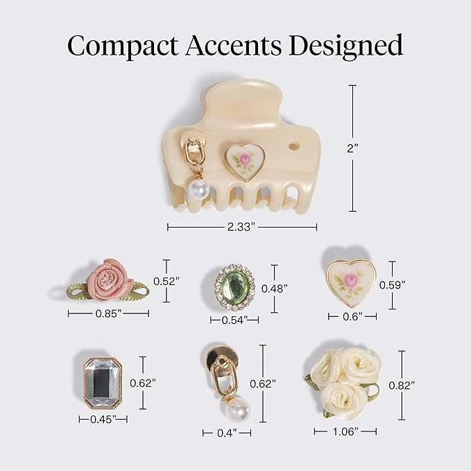 KitschPop ™ Hair Clips For Women with Charm Sets -Customizable Cloud Claw Clip With Interchangeable Collectible Cute Charms - Pearlized Cream, 7pcs Set