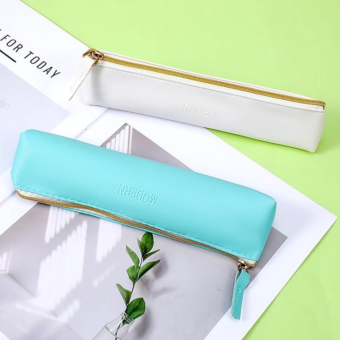 Tucnoeu 2pcs Small Leather Pouch Mini Cosmetic Bag for Purse Small Make Up Bag with Zipper Portable Small Cosmetic Organizer for Women and Girls(blue white)