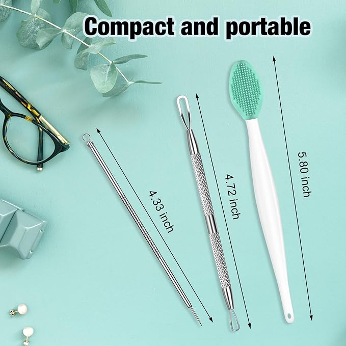 MUIIGOOD 3Pcs Blackhead Remover Pimple Popper Tool Kit Pimple Extractor Acne Treatment Surgical Grade Blackhead Comedone Removal Popper Tool Cleaning Brush for Face Nose Lips