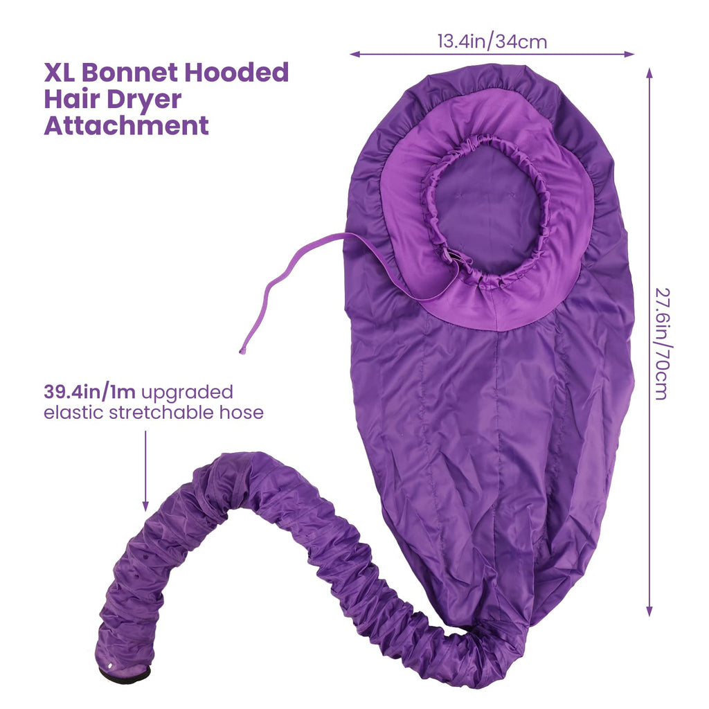 Segbeauty Bonnet Hooded Hair Dryer Attachment, XL Adjustable Deep Conditioning Cap, Upgraded Drying Heat Cap with Elastic Strap for Curly Hair Nursing Oil Treat-Ment Fast Drying Styling Purple