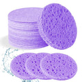 50-Count Facial Sponges Compressed Natural Cellulose Sponge Round Shape Face Sponge for Face Cleansing Exfoliating and Makeup Removal, Purple