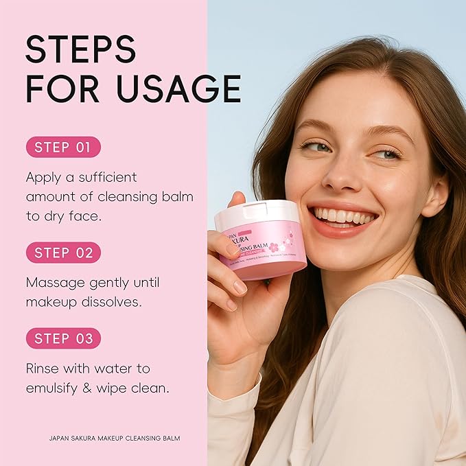 DLZZRS Sakura Makeup Cleansing Balm, Hydrating & Smoothing All-In-One Cleanser Quickly Melts Away, Gently Cleanse Dirt, Impurities And Makeup Face Cleanser & Makeup Remover for Women Girls, 3.53oz.