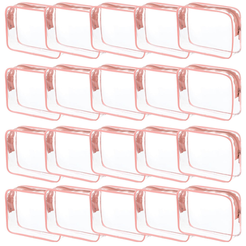 20 Packs Clear Cosmetics Bags for Women Men Waterproof Toiletry Bags PVC Makeup Bags Organizer Case with Zipper for Travel Bathroom (20 Pink Colors)