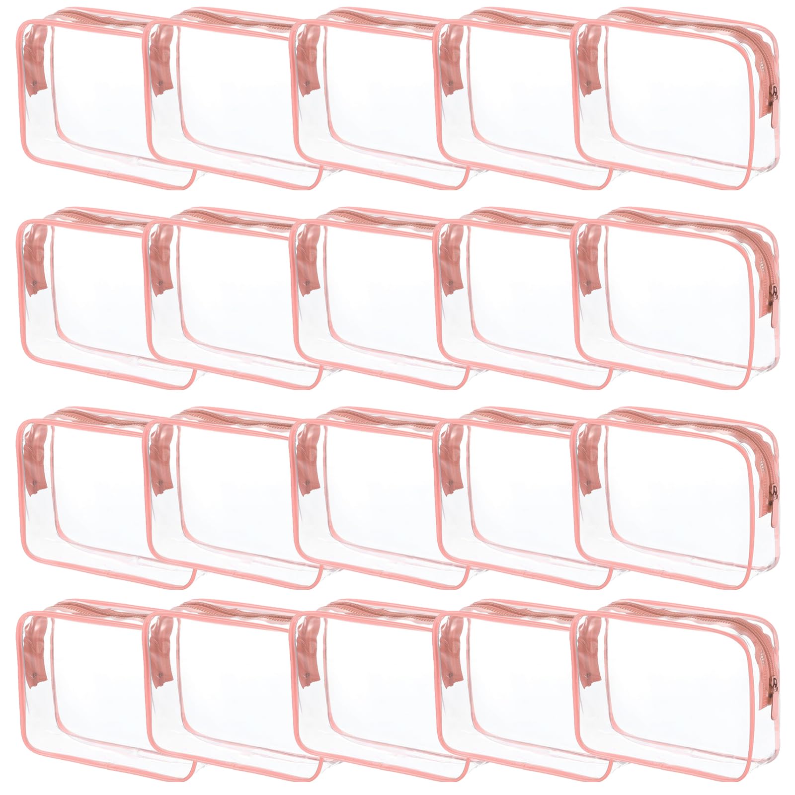 20 Packs Clear Cosmetics Bags for Women Men Waterproof Toiletry Bags PVC Makeup Bags Organizer Case with Zipper for Travel Bathroom (20 Pink Colors)